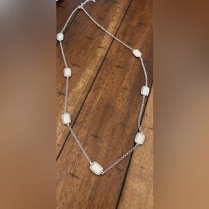 Pave Rectangular Silver Tone Chain Necklace